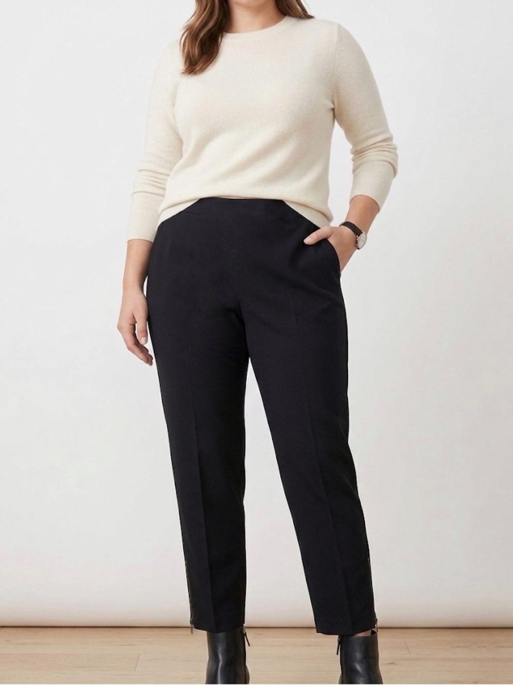 Eileen Fisher Black Pants Size Large Tapered Zipper Leg Casual